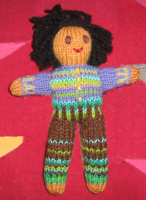 Image of Boy version of Globe Toddlers (tm) Hand-knit Little Person by Jutta Distler.